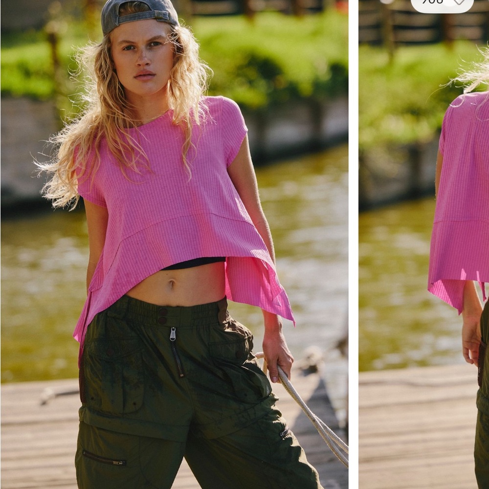 Free People Hot Pink Layered Ribbed Crop Top
